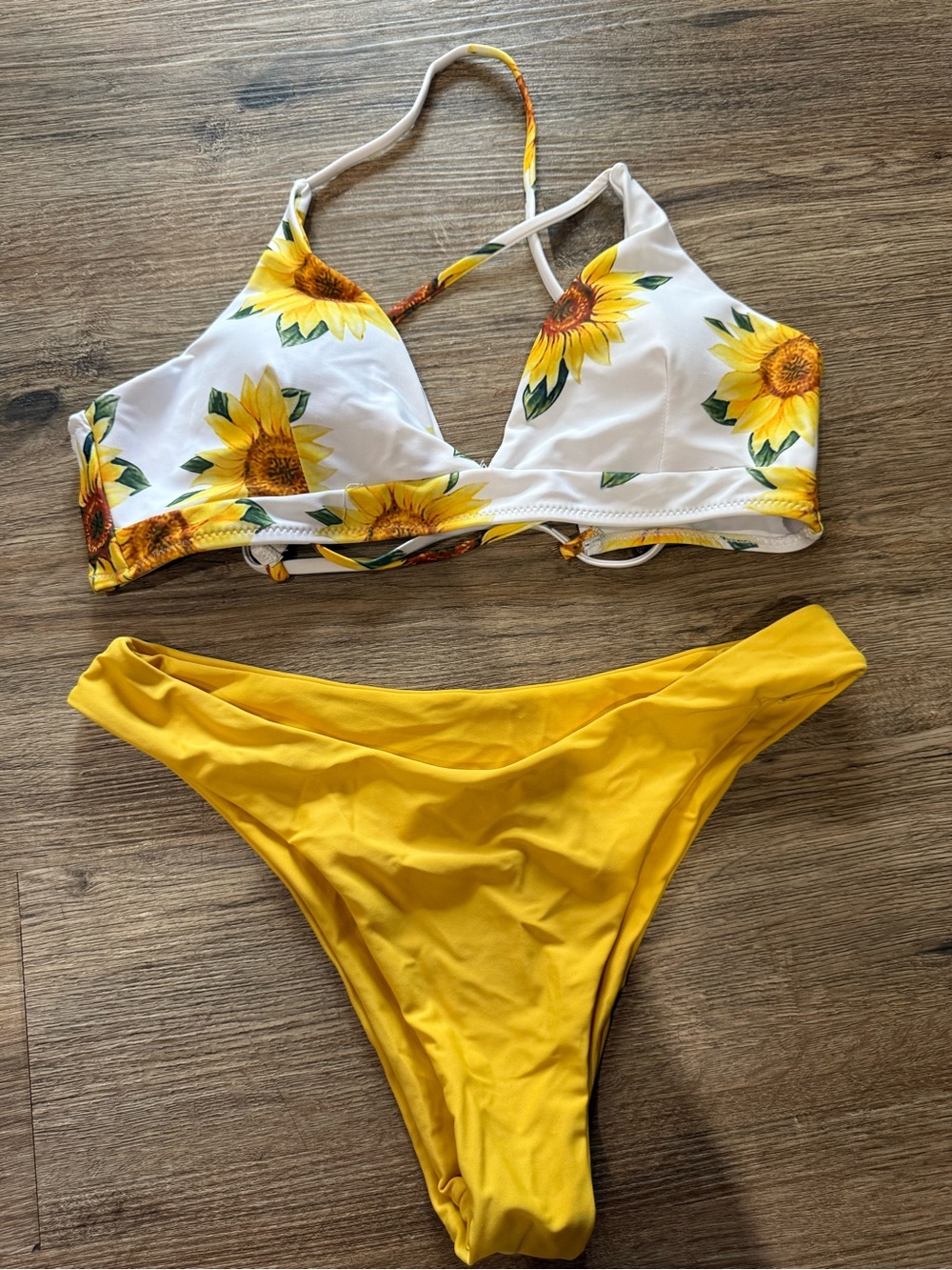 Zaful Sunflower Print White & Yellow Bikini Set